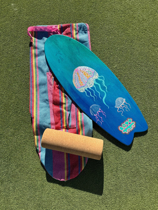 Jellyfish in the Stream - Handcrafted Art Balance Board with Roller and Backpack
