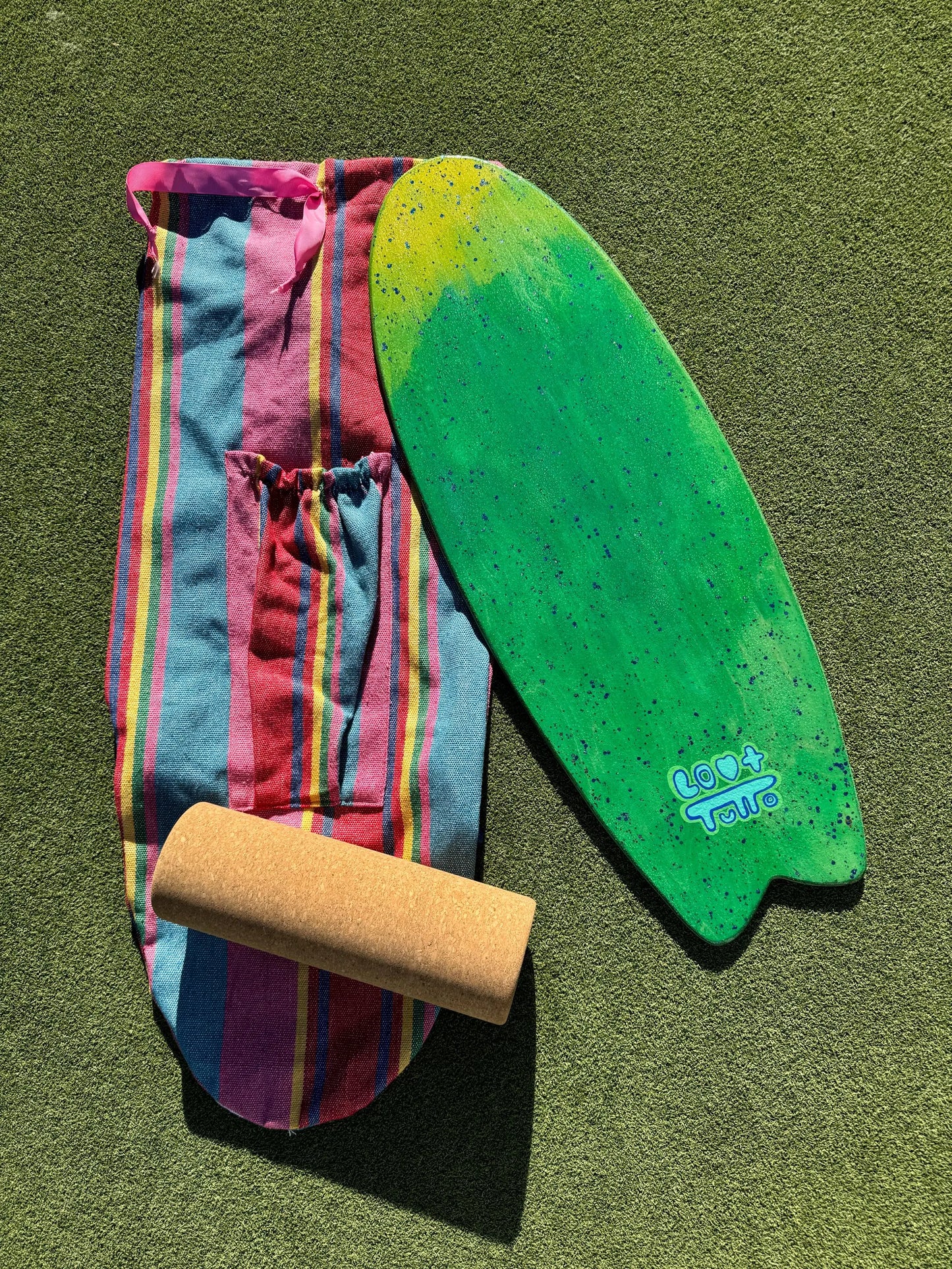Sparkly Hulk - Handcrafted Art Balance Board with Roller and Backpack